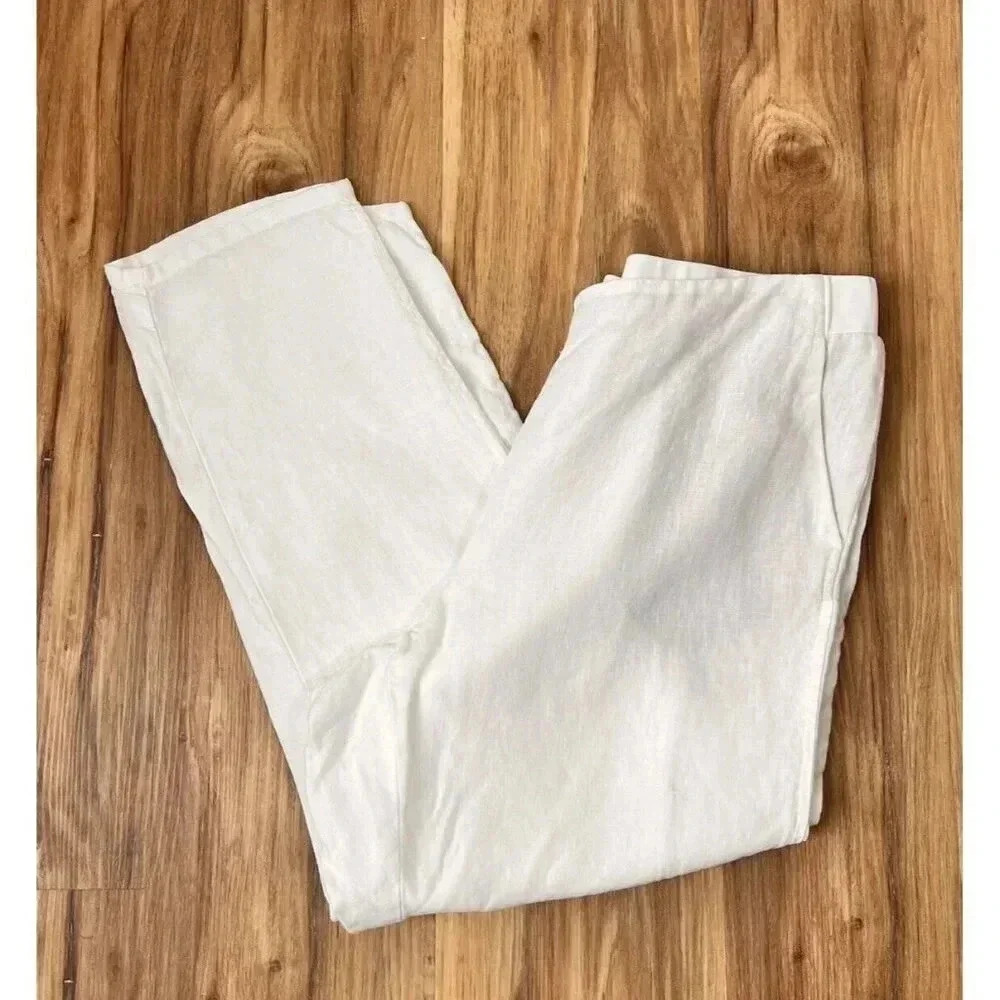 J Jill Love Linen White Cropped Linen Pants Size Petite Medium